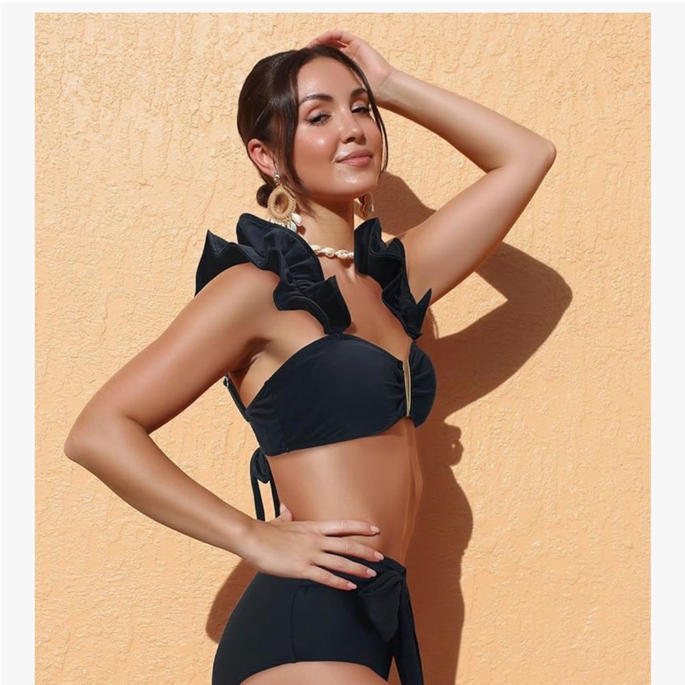 Women's Black Ruffle Bikini Set - Picture 7 of 8